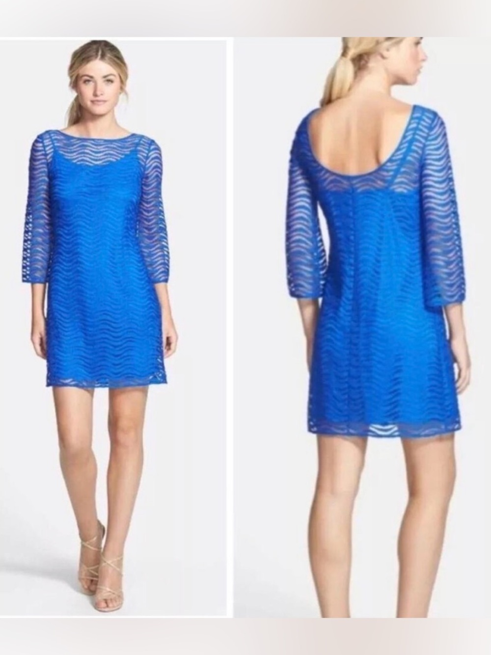 NWT Lilly Pulitzer Topanga Sapphire Blue Wavey Knit Lace Shift Dress